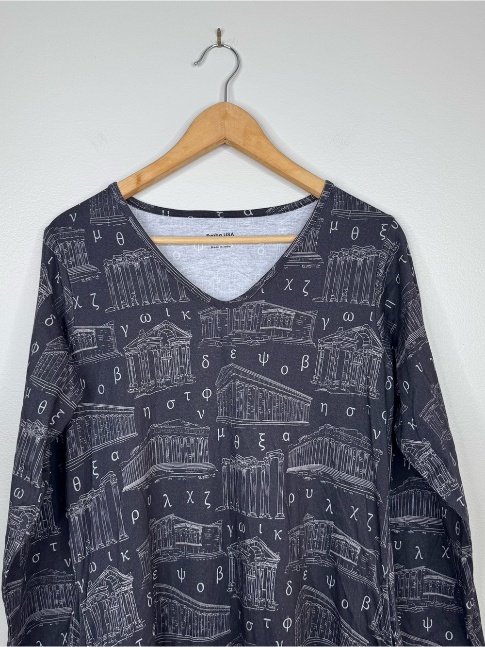 Svaha Usa Greek Temple Organic Cotton Long Sleeve Dress Large View 2